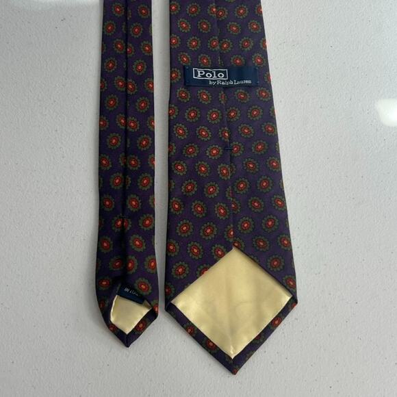Polo by Ralph Lauren Men's Tie 57" Navy Blue Floral 100% Wool Handmade In Italy - Picture 2 of 14
